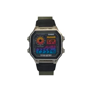 CASIO Часы Unisex YOUTH Black Watch, Rainbow Steel Block Wrist Brace in Green