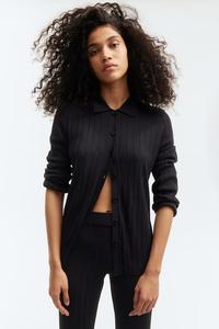 Рубашка на пуговицах из трикотажа в рубчик H&M, черный