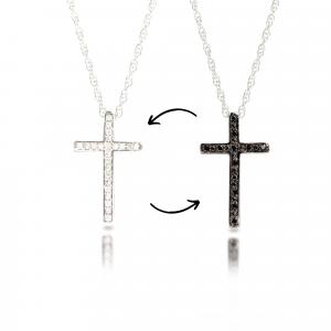 Ожерелье-крест из стерлингового серебра с белыми и черными бриллиантами, с регулируемой цепочкой длиной 18 или 20 дюймов Maxcolor, черный