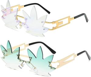 Винтажные панк-солнцезащитные очки для мужчин и женщин, модные, 2023 год, красочные, без оправы, в форме листа (красное зеркало + зелено-желтый цвет) Melrose, Red Mirror+green Yellow