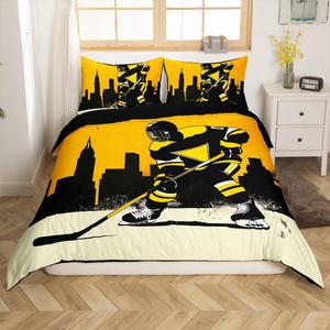 Erosebridal Комплект постельного белья Ice Hockey с мягким теплым желтым покрывалом для спортивного стиля, Yellow