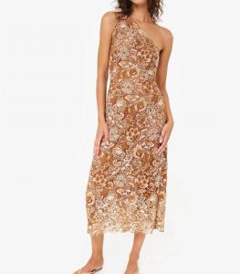Синтра коричневое миди-платье с кружевом Cami NYC