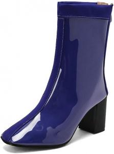 Женские ботильоны TNXZ из лакированной кожи, ярко-розовые, с квадратным носком, массивным каблуком, средней высоты, на молнии, короткие, размер US 3-US 17