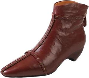 Женские современные ботильоны с уникальным необычным каблуком, квадратным носком и модными заклепками, с боковой молнией Generic, Wine Red