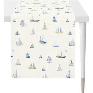 Скатерть 3911 OUTDOOR, летний декор, лето с мотивом корабля в цифровой печати Apelt, белый/синий/мультиколор
