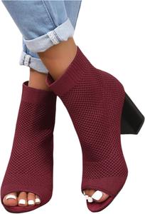 Женские сандалии на лето с открытым носком, вязаные, массивный каблук-блок, удобные, с легким надеванием, дышащие ботильоны-чулки на высоком каблуке, модные для женщин ZKXYFFS, 11 Wine
