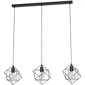 Подвесной светильник STRAITON, сталь, винтаж, подвесной, E27, для столовой E27 1 шт. Подвесной светильник, лампа, Д90,50 x Ш24 x В110 см, черный, 3x60 Вт, без ламп. Eglo, черный