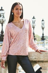 Топ с пайетками V-образным вырезом и объемными рукавами Sosandar, желтый