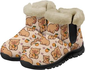 Женские зимние ботинки для снега, теплые ботильоны, уличные и домашние, на плоской подошве, противоскользящие, зимние ботинки для женщин Suhoaziia, Capybara Orange