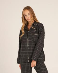 Женский пижамный топ с золотыми клетками на черном фоне Bohodot, черный