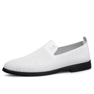 VanCamel Повседневные кожаные туфли мужские низкие черные/белые/синие/серые/черные с перфорацией/белые с перфорацией - белые дышащие, цвет White-Breathable