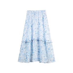 ELLE Повседневная длинная юбка женская синяя цветочная тонкая миди юбка A-силуэта