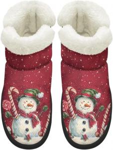 Сапоги KEIAHUAN EIAHUAN для женщин с меховым воротником, зимние теплые противоскользящие ботинки, удобные для улицы, Christmas Snowman