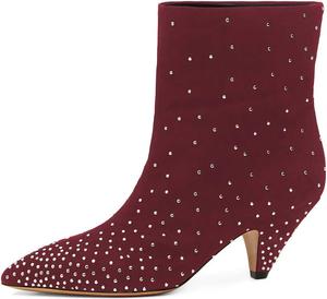 Женские ботильоны XYD с драгоценными камнями, праздничные элегантные туфли с низким каблуком, заостренным носком, свободного кроя, зимние ботинки со стразами, Wine Red