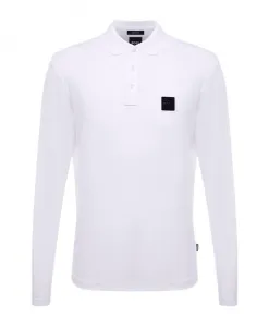 Хлопковая рубашка-поло с длинными рукавами и логотипом на груди. Hugo, белый