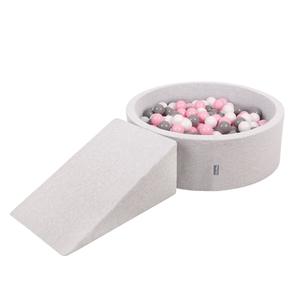 KiddyMoon Игровая площадка из пенопласта ППЗП-ОК30Д-112 с шариками светло-серый: бело-серо-розовый для бассейна 200/танкетка Л