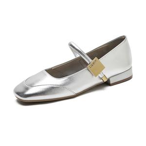 Туфли Мэри Джейн на блочном каблуке 2 см женские Zomila, Silver