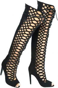 Женские модные перфорированные сапоги до колена из искусственной кожи Giovani Donne, Black-Iii