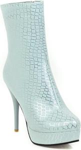 Женские модные ботильоны на высоком каблуке с боковой молнией, платформой и острым каблуком, с круглым носком, удобные короткие ботинки для платья No Brand, 38 Blue