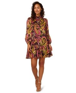 Женское шифоновое платье с воротником-стойкой и принтом Adrianna Papell, Brown Multi