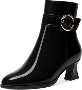 Женские ботильоны MODENCOCO с ремешком на щиколотке, застежкой-молнией, закругленным носком, пряжкой, модным массивным низким каблуком 2 дюйма, Black