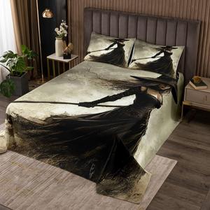 Erosebridal Комплект постельного белья Happy Halloween для детей с тематическим декором ведьм и метел, Beige Grey Black