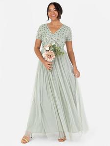 Флоральное короткое платье макси с короткими рукавами Maya Deluxe, Green Lily