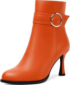Женские ботильоны WAYDERNS с пряжкой, круглый носок, матовые, однотонные, повседневные, на высоком каблуке 3,3 дюйма, Orange