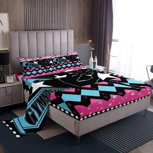 Erosebridal Гимнастический комплект постельного белья для девочек в розово-сине-черной гамме с геометрическими узорами, ромбами, полосками и звездами, Black Hot Pink Blue