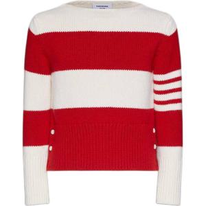 Полосатый пуловер с вырезом-лодочкой Thom Browne, красный