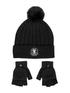 Cerda Зимний комплект из двух предметов: шапка и перчатки Wednesday в черном цвете