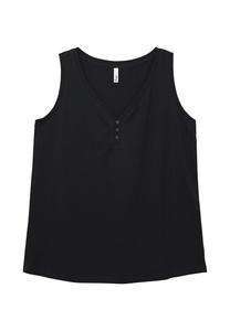 Майка с V-образным вырезом и декоративной планкой на пуговицах Sheego, черный