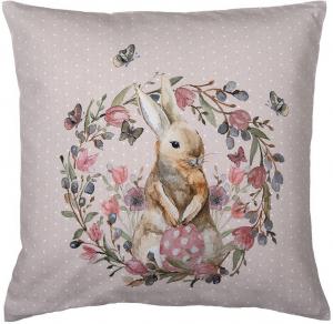 Чехол на подушку Clayre & Eef 40x40 см, бежевый, розовый, хлопок, квадратные цветы кролика Clayre&Eef