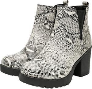 Generic Женские ботинки челси на щиколотку, с массивным каблуком, эластичными боковыми вставками, доступны в принте под змею, темно-синем и черном цвете