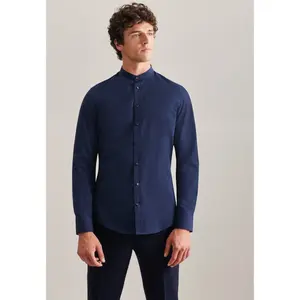 Seidensticker деловая рубашка "Slim", узкий воротник-стойка с длинными рукавами, однотонная, синий