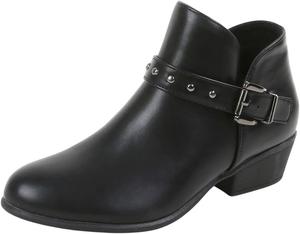 Женские ботильоны Berness с пряжкой, заклепками, ремешками по бокам и молниями, на массивном коротком каблуке KASHVI, Black Pu