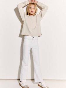 Детские джинсы с бахромой и расклешенными штанинами Mango, White
