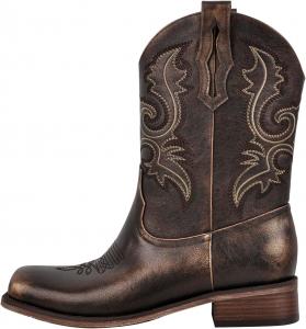 Женские ковбойские сапоги вестерн, вышитые ботильоны с квадратным носком, массивным каблуком, модные короткие ботинки Pinokino, Bronze