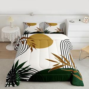 Erosebridal Абстрактный геометрический бохо комплект постельного белья с ботаническими листьями, минималистичный ретро стиль, Gold Black Brown