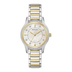Женские двухцветные часы Bulova с акцентом на перламутр и бриллианты — 98R288, цвет Two-Tone