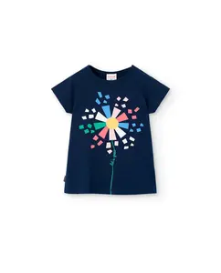 Платье для девочки с длинными рукавами и круглым вырезом Boboli, темно-синий