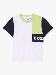 Детская хлопковая футболка с кнопками и брендированием HUGO BOSS, White