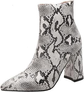 Женские модные ботильоны с острым носком, на высоком каблуке с массивным устойчивым блоком, на молнии, в западном стиле JOEUSTY, Gray Grey/Snakeskin