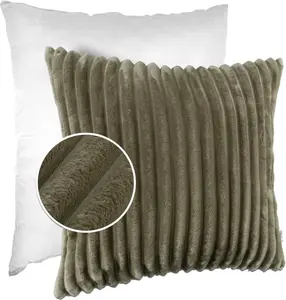 Декоративная подушка LILLI BIG CORD велюровая на молнии 50x50 см Однотонная UNI Оливково-зеленая Подушка для дивана, легкая в уходе