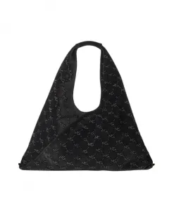 Бархатная сумочка-мешок с кристаллизованным логотипом Manila Grace, черный