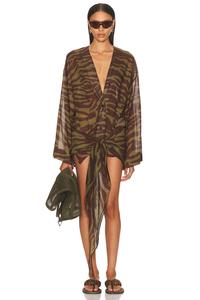 Мини-платье с принтом зебры The Attico, Dark Green & Dark Brown