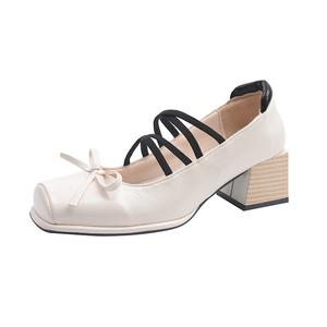 WUJI Туфли Мэри Джейн на массивном каблуке 4,5 см женские экрю, цвет Ecru