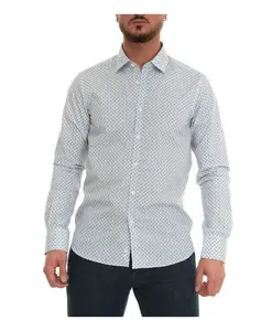 Рубашка с воротником-стойкой в итальянском стиле Canali, синий