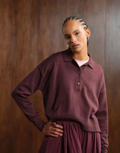 Трикотажный структурированный топ-регби ASOS DESIGN бордового цвета