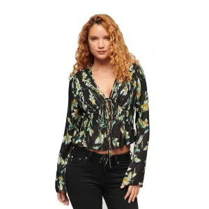 Блузка Superdry 70S Pleated long sleeve, черный